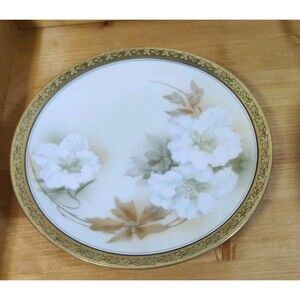 Reinhold RS Germany Plate SERVING DISH White Flowers Hand Painted 8"dia